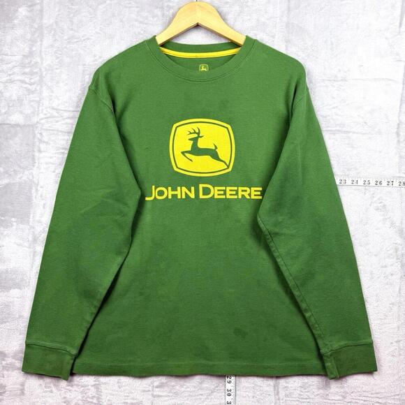 Y2K John Deere Green Long Sleeve Thermal Shirt Size L Logo Graphic Workwear Farm - Picture 1 of 6